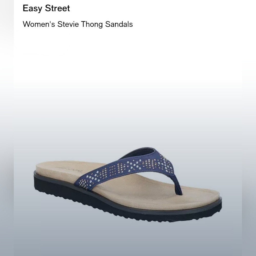 Easy Street Women's Stevie BLUE Thong Sandals Size 7 Wide NIB
